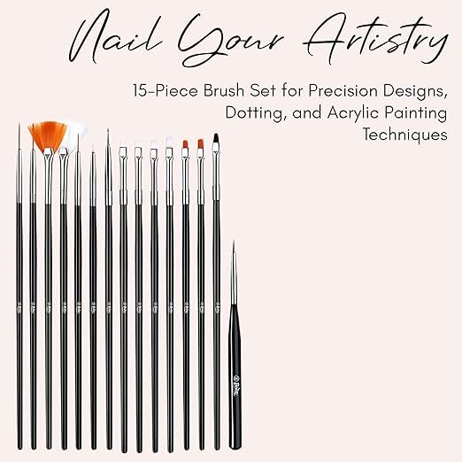 Set of 15 Acrylic Nail Art Brushes