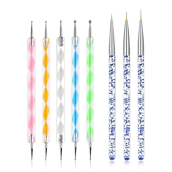 Nail Art Design Tools Set, 5 Piece Dotting Pen Tool with 3 Piece