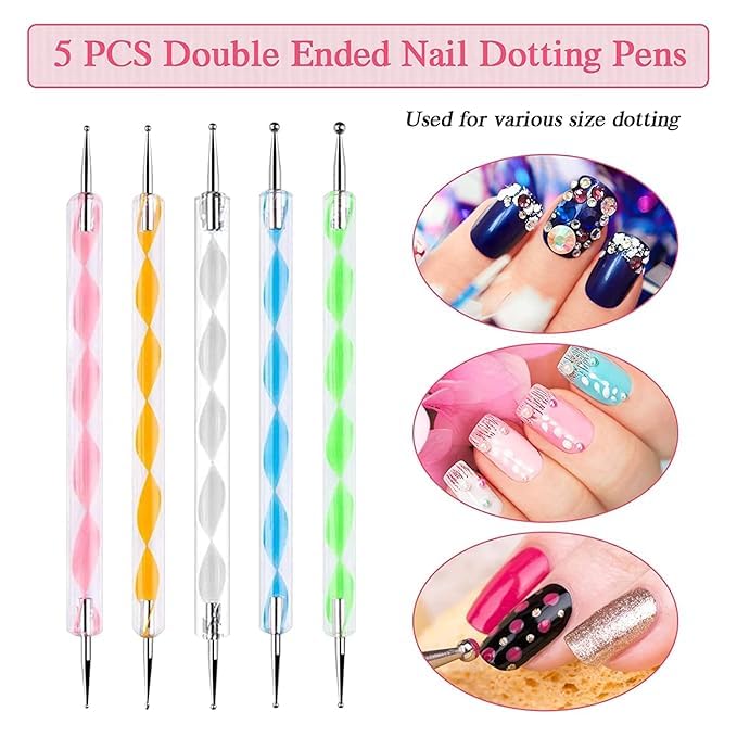 Nail Art Design Tools Set, 5 Piece Dotting Pen Tool with 3 Piece