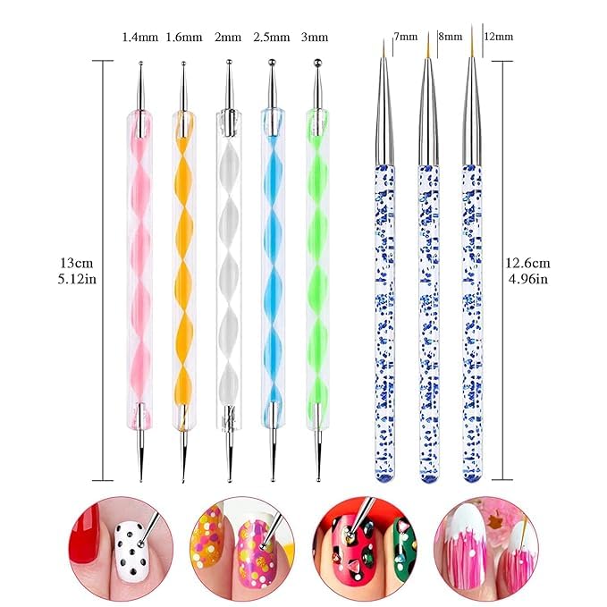 Nail Art Design Tools Set, 5 Piece Dotting Pen Tool with 3 Piece