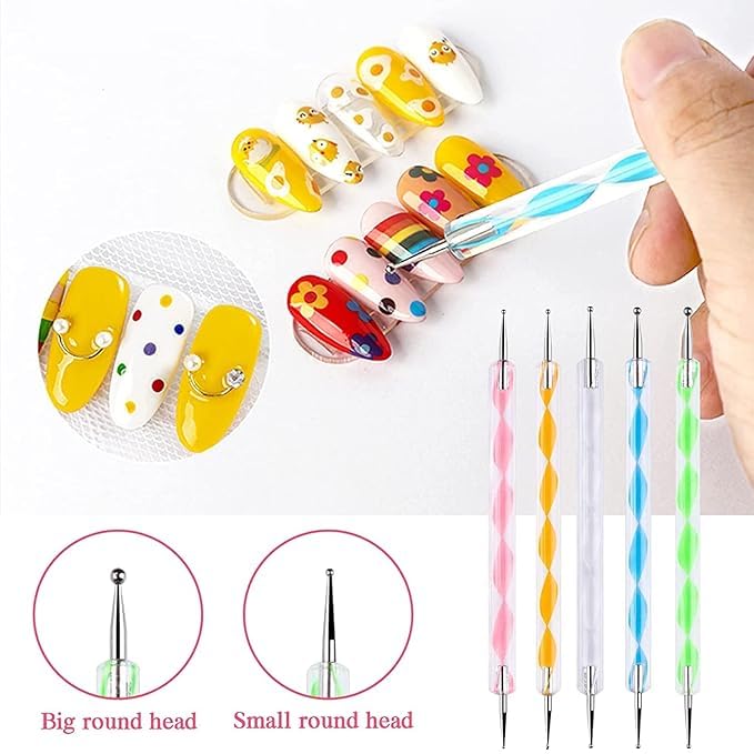 Nail Art Design Tools Set, 5 Piece Dotting Pen Tool with 3 Piece