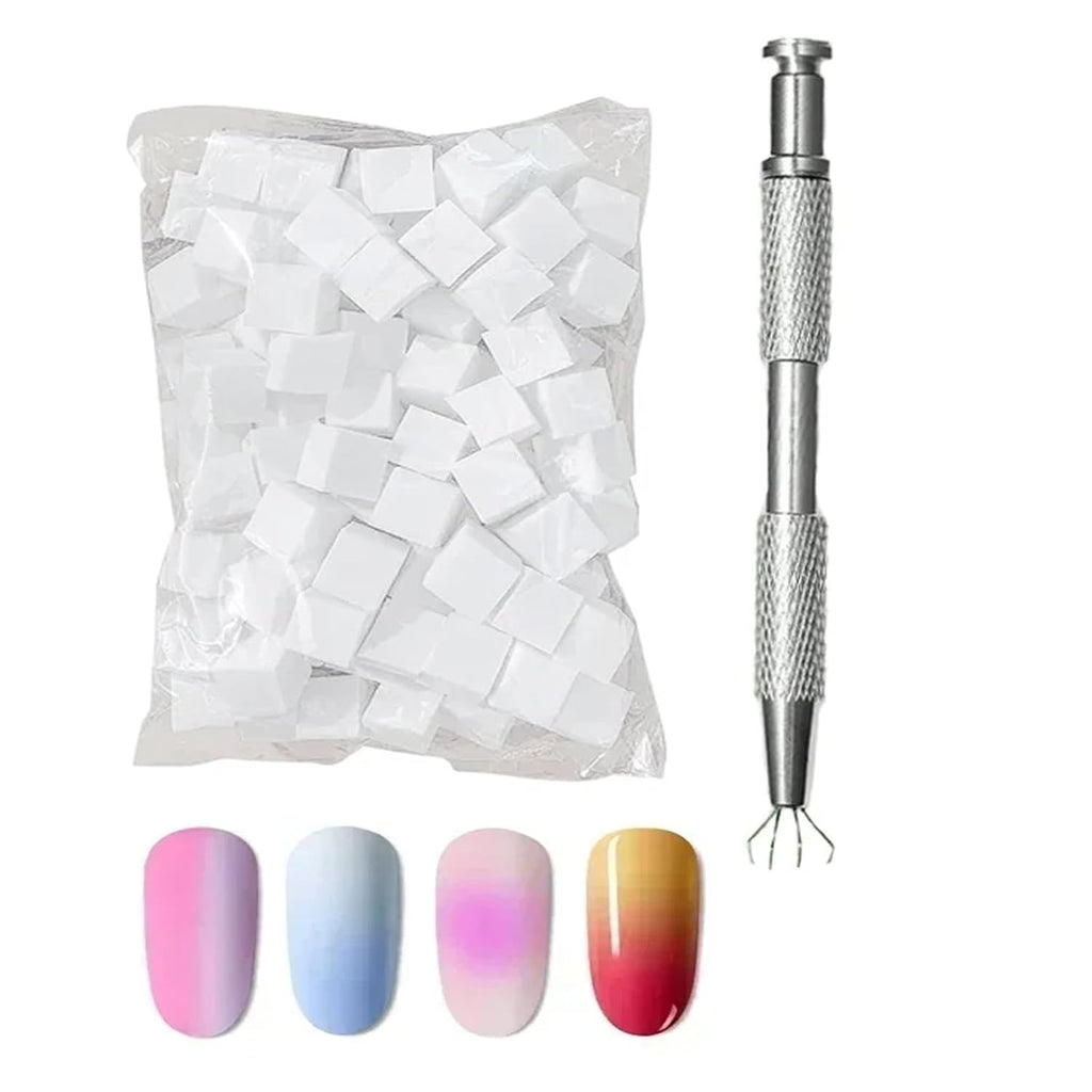 4 Claws Nail Sponge Metal Grabber with 100 Pcs Mini Replaceable Nail Sponges Blocks