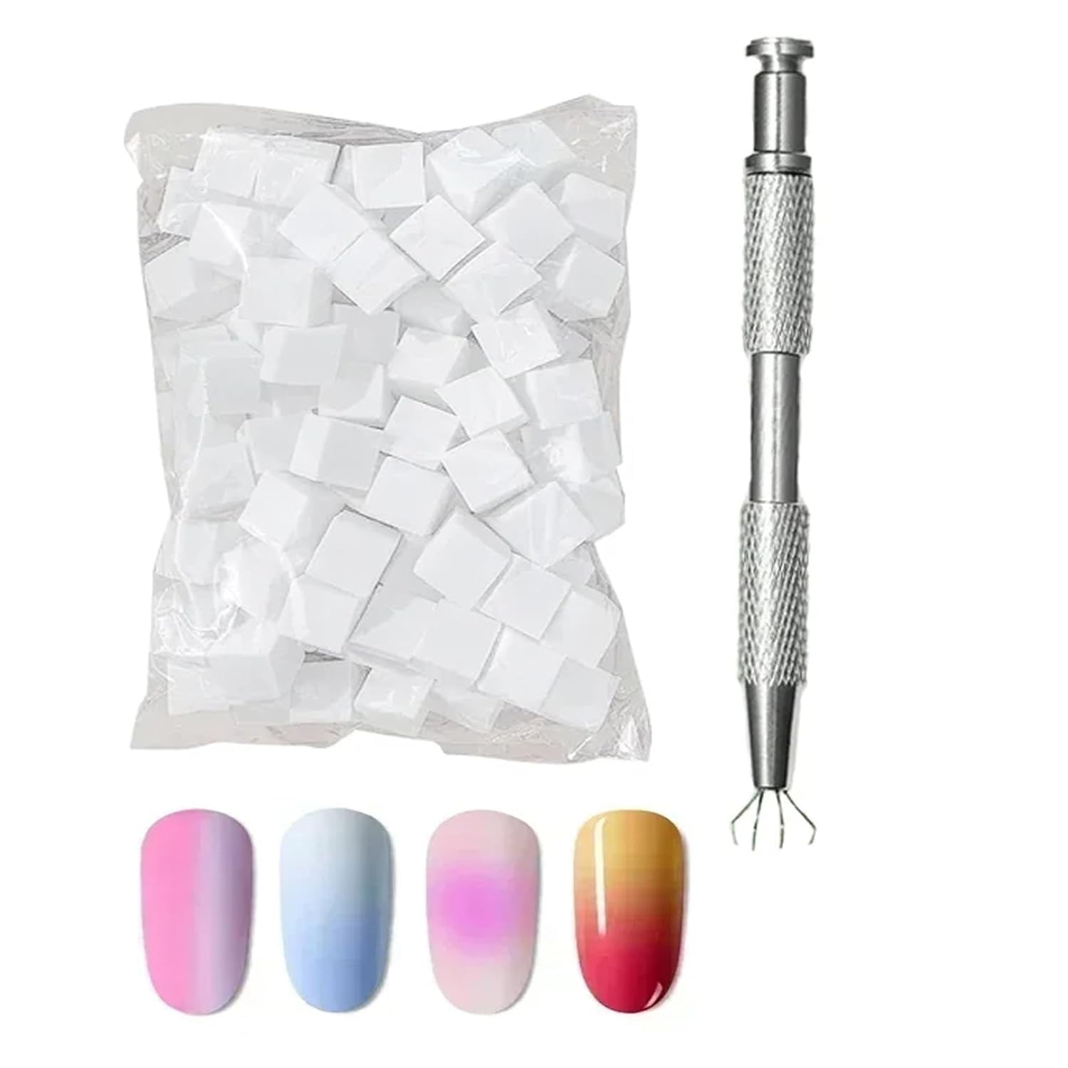 4 Claws Nail Sponge Metal Grabber with 100 Pcs Mini Replaceable Nail Sponges Blocks