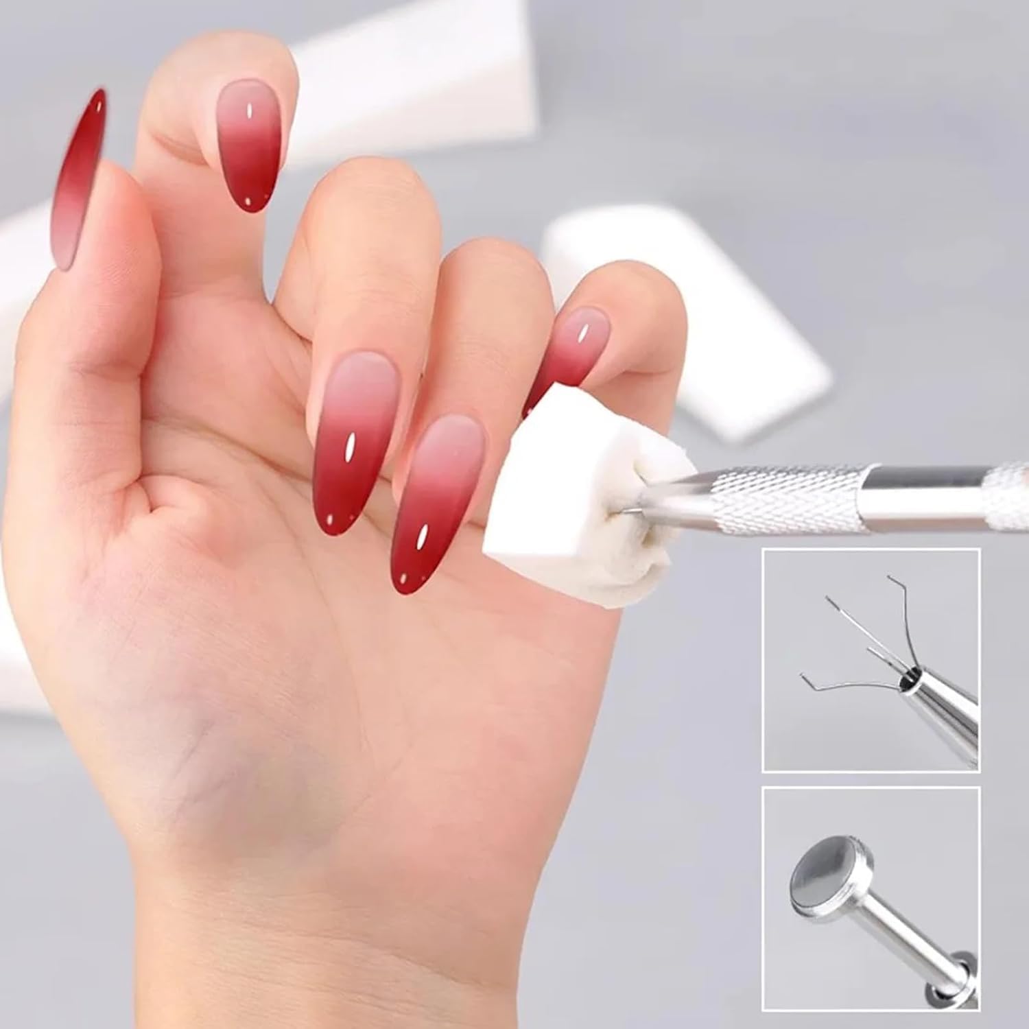 4 Claws Nail Sponge Metal Grabber with 100 Pcs Mini Replaceable Nail Sponges Blocks