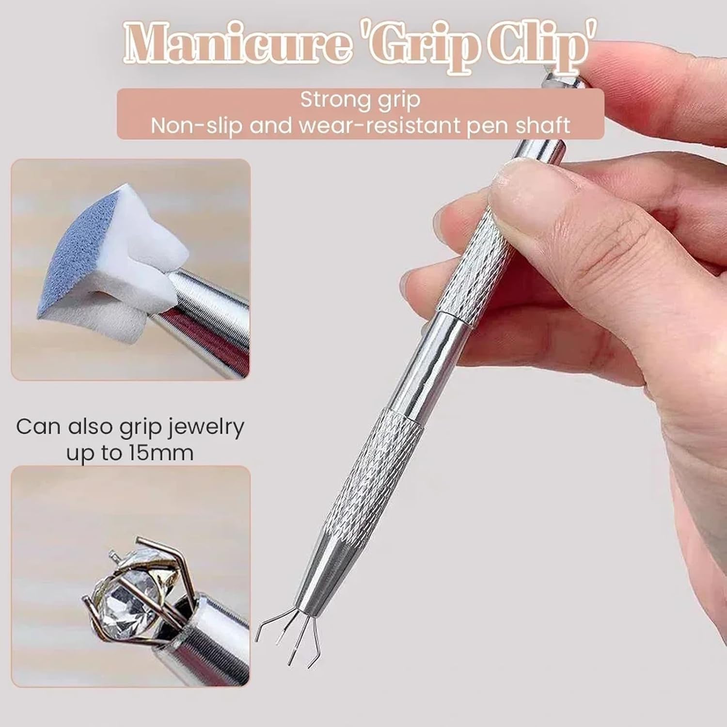 4 Claws Nail Sponge Metal Grabber with 100 Pcs Mini Replaceable Nail Sponges Blocks